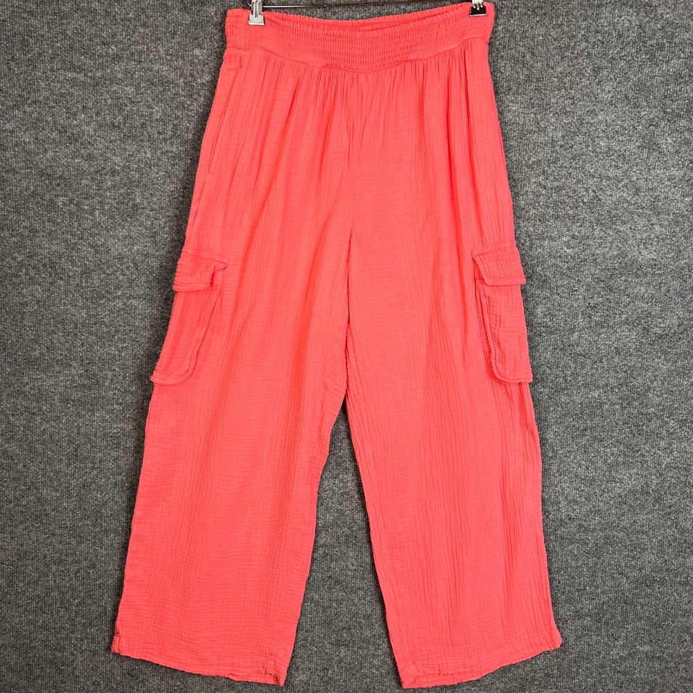 Aerie Cargo Pants Womens M Short Pink Excellent Gauze Smocked Waist Wide Leg
